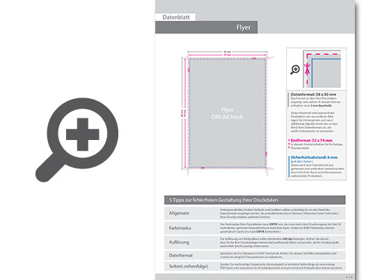 Product Bild multiloft-flyer_din_a8_hoch_(5_2_cm_x_7_4_cm)_einseitig_folienkaschiert_gl__nzend_mit_einseitig_partieller_uv-lackierung__4_4_farbig_(beidseitiger_druck)